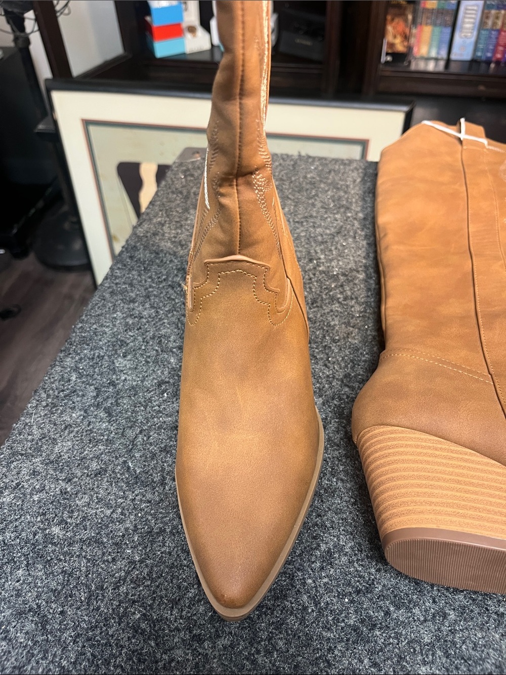 Women’s Tan Western Knee-High Boots with Embroidered Detail - Picture 3 of 5